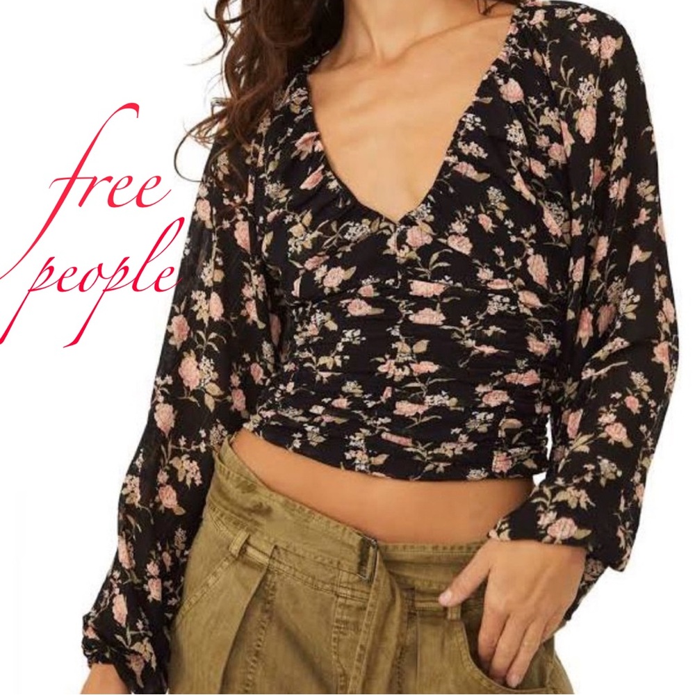 NWT Free People Black Floral Top in XS